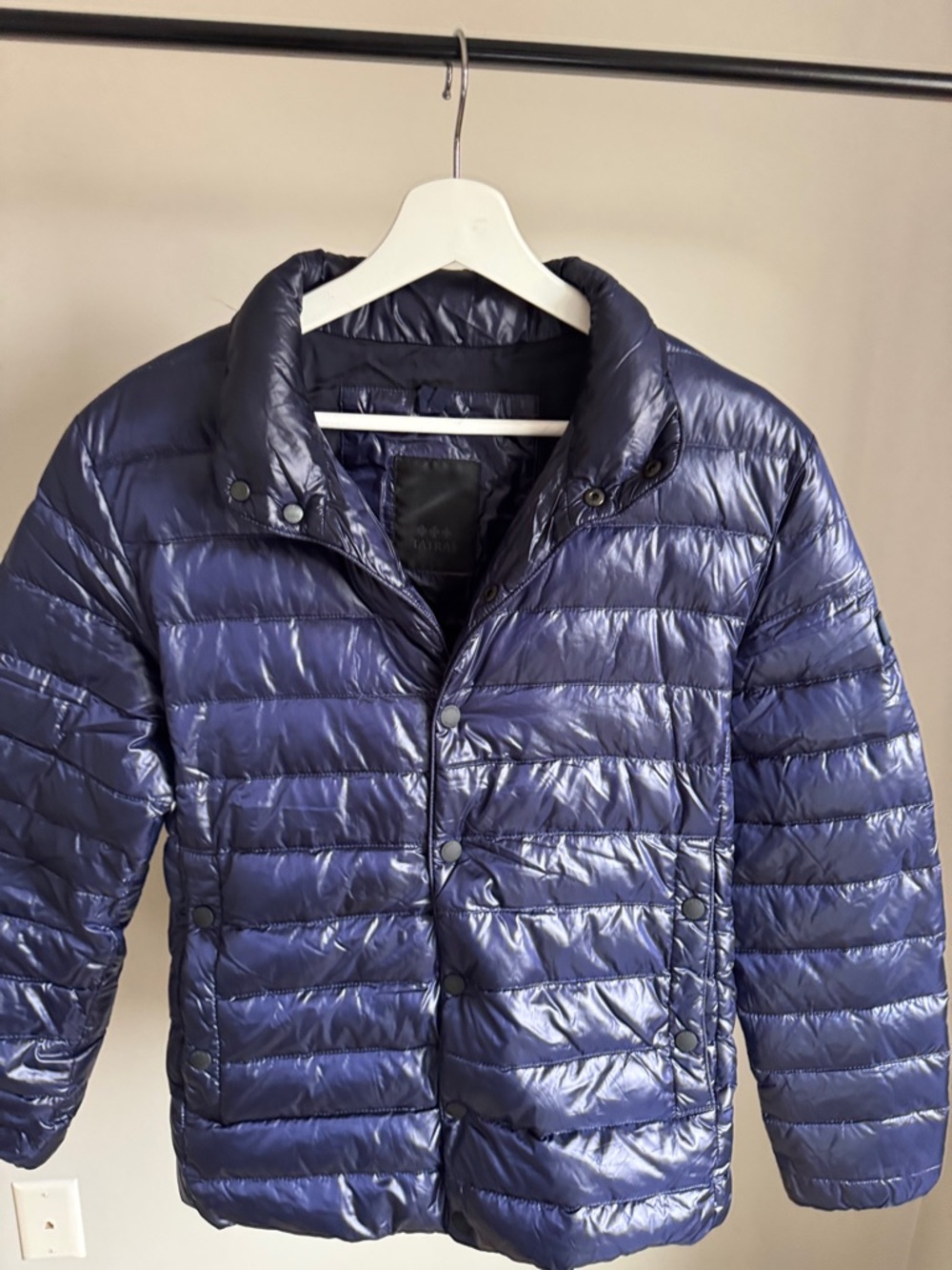 Men's Shiny Quilted Puffer Jacket in Deep Blue